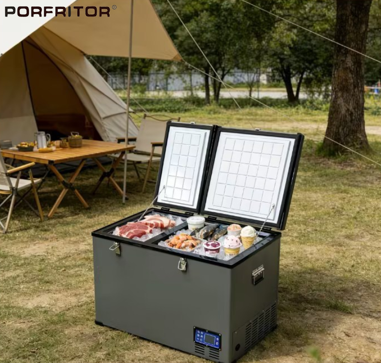 80L Double Door Double Control Refrigerator Freezer With Induction Lamp